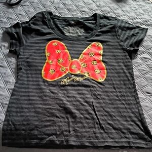 Girls' Black Striped Tee with Red Bow